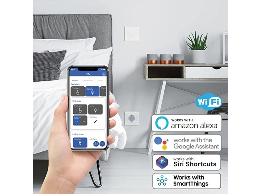 Presa Intelligente tipo F Shuko con Wi-Fi integrato iotty Smart Outlet OSWDE 16A Touch Panel Compatibile con Google Alexa e Siri