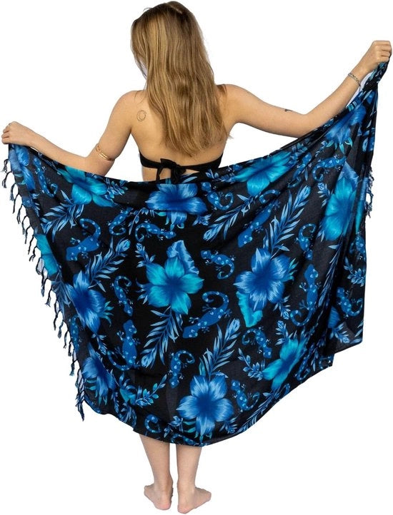 Sarong per donna con fodera per sarong - lenzuolo da spiaggia - 1 pezzo - nero/blu - 165x110cm