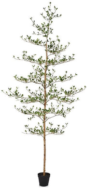 Decorazione per balconi in pianta artificiale 210 cm alta con 495 foglie UV-resistenti, stelo in legno naturale e braccio flessibile.
