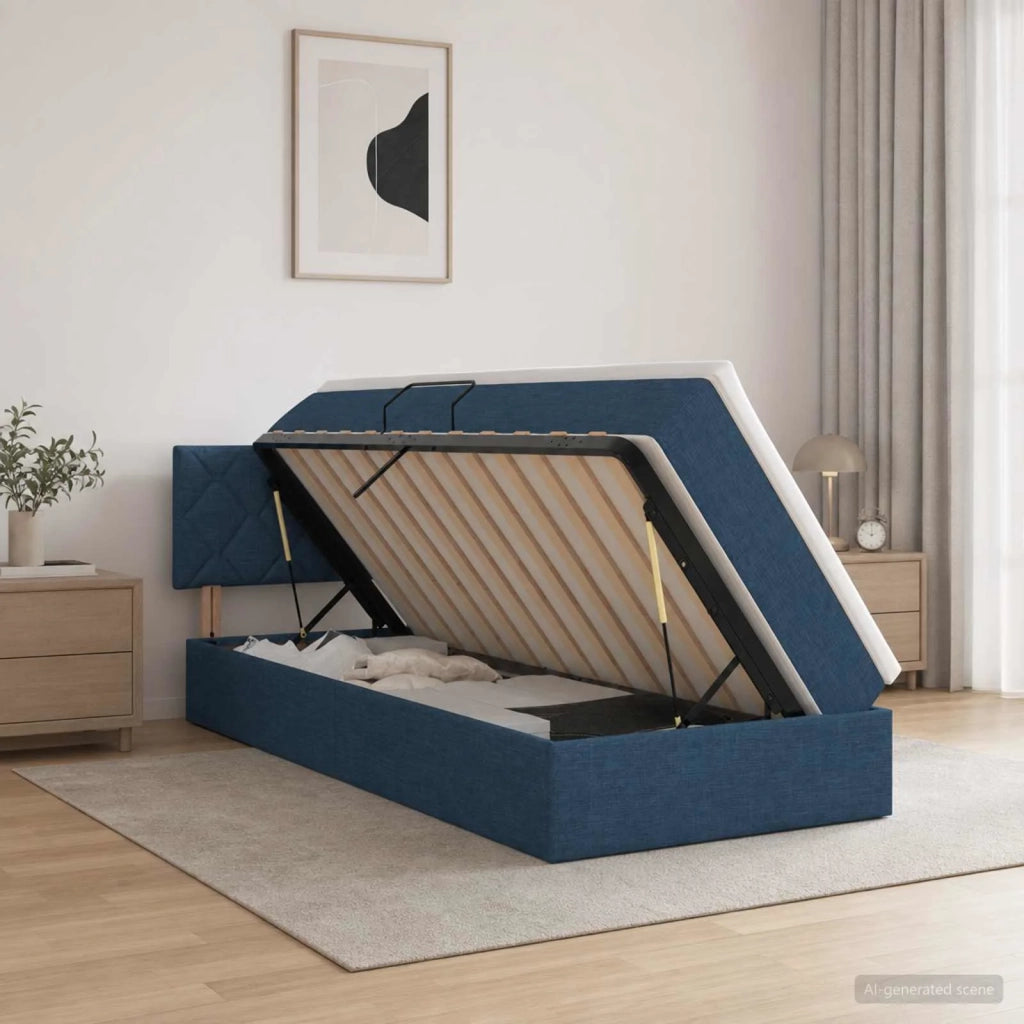 Letto con contenitore LED e materasso Blu 100 x 200 cm Tessuto 3459110