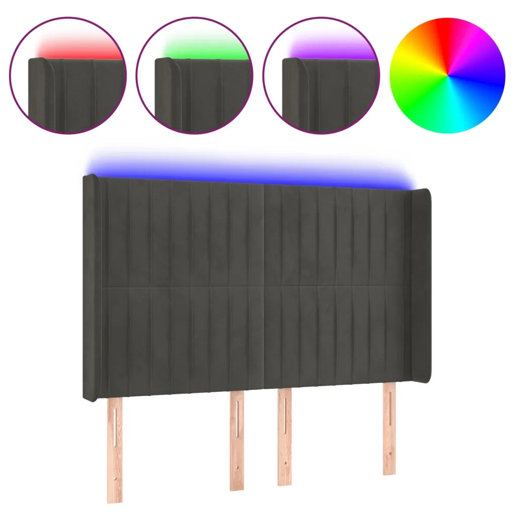 Testiera a LED-Testata con LED Grigio Scuro 147x16x118/128cm in Velluto 543751