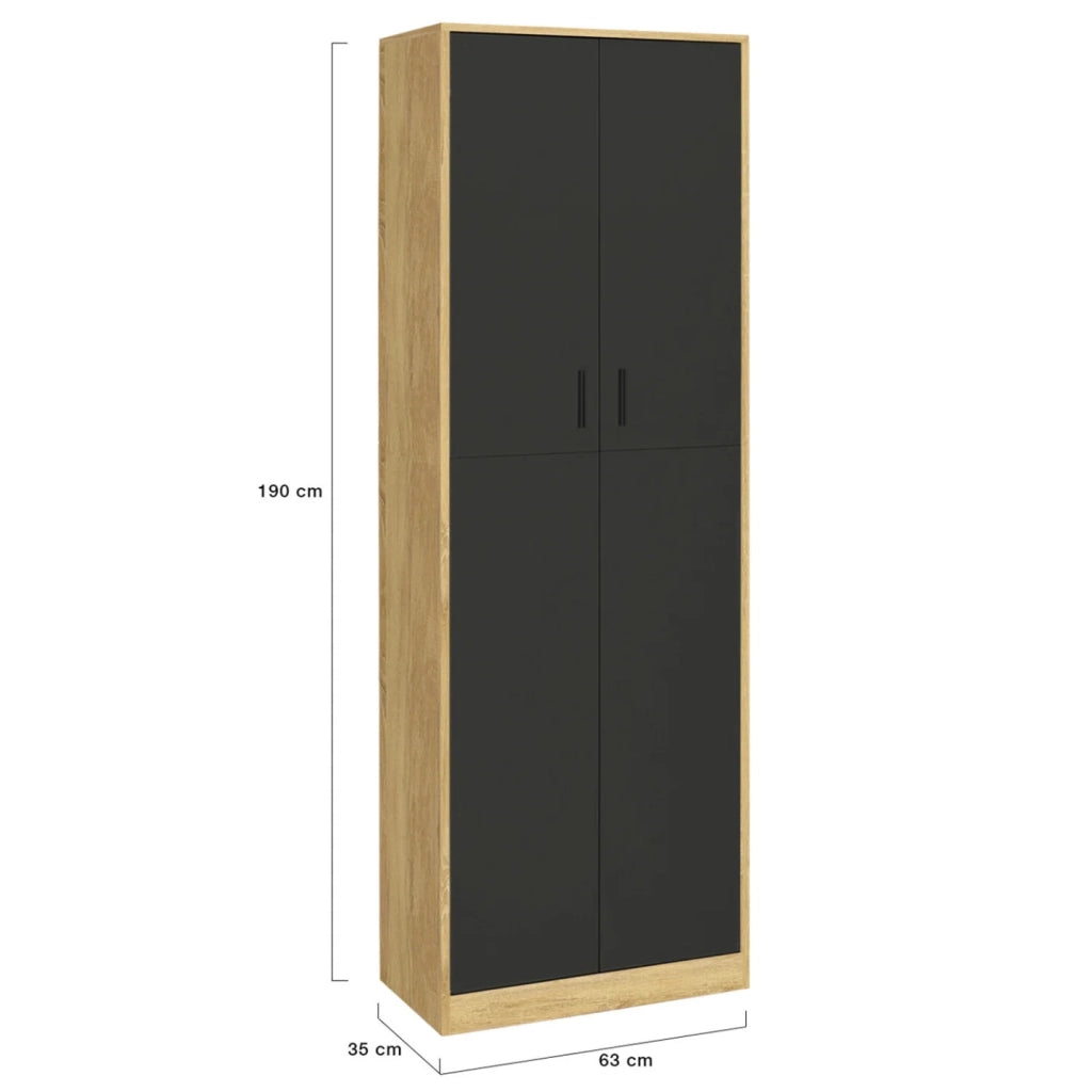 IDMarket - MARIA armadio multifunzionale da 190 cm in legno e nero per ufficio 2 ante 4 ripiani