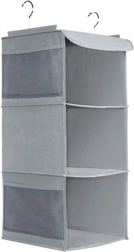 Organizzatore di Cassetta di Vestiti appoggiata con 3 Scomparti e 4 Cassetti laterali - Grigio (30 x 30 x 60 cm)