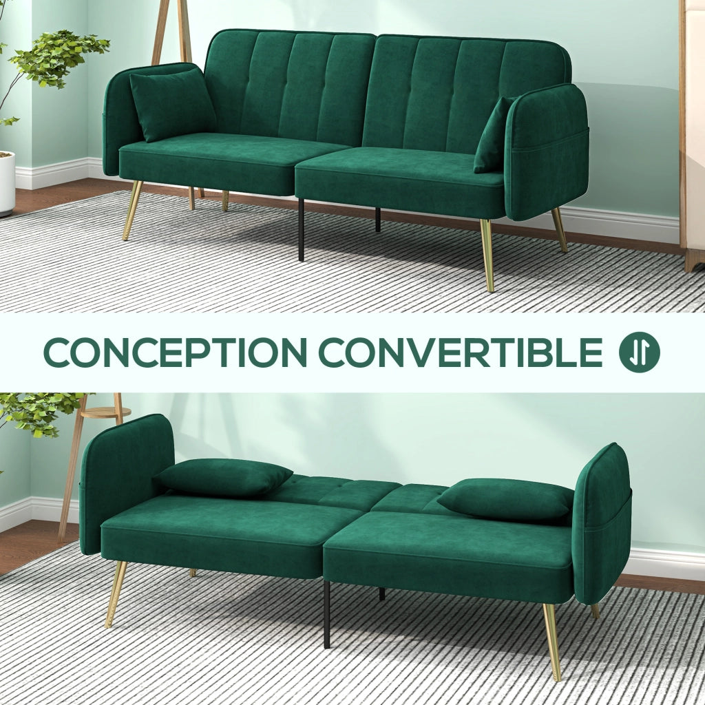 Divano letto 2 posti in tessuto velluto con schienale regolabile ¨C zephmum ¨C verde scuro