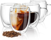 Coppette da caffè in vetro a doppia parete - Resistenti al calore - 4 pezzi - 350ml