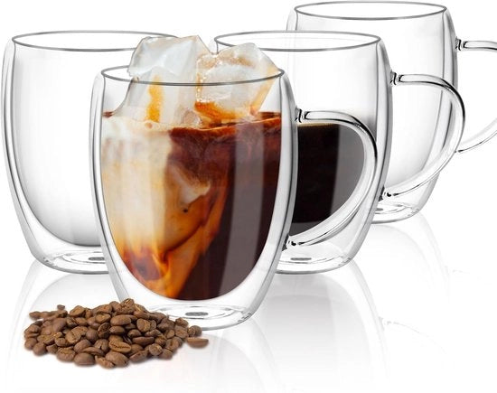 Coppette da caffè in vetro a doppia parete - Resistenti al calore - 4 pezzi - 350ml