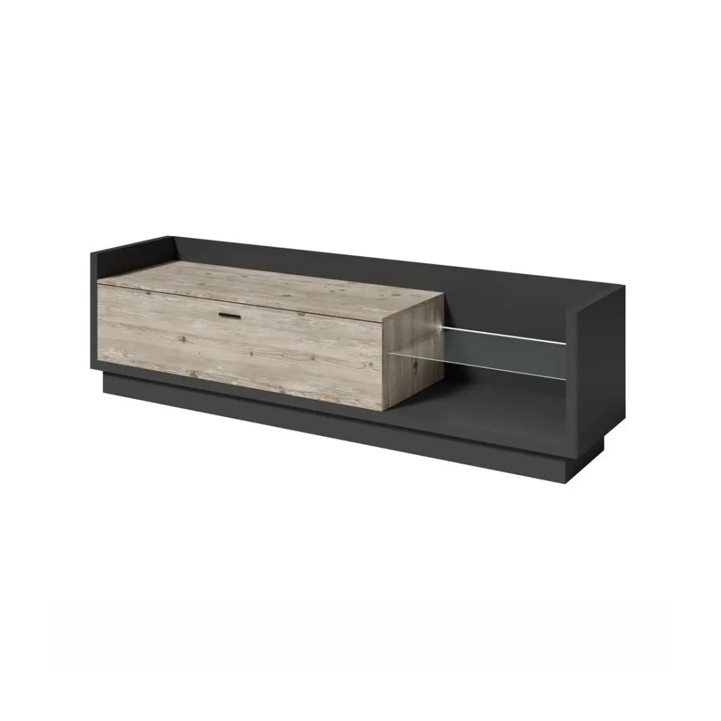 Mobile TV XL 220cm. Collezione CORK. Colori grigio antracite e pino.