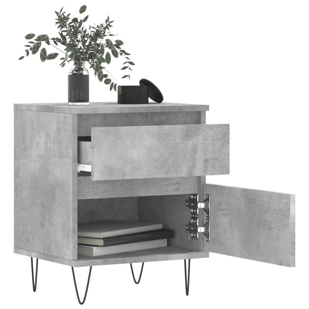 Comodino Grigio Cemento 40x35x50 cm in Legno Multistrato 830676