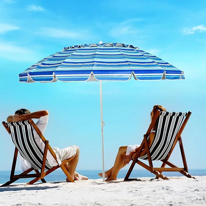 Ombrellone da Spiaggia 2,43 m, Ombrellone Portatile da Esterno con Borsa di Trasporto, con Protezione Solare, Ideale per Spiaggia, Balcone, Giardino(Blu navy)