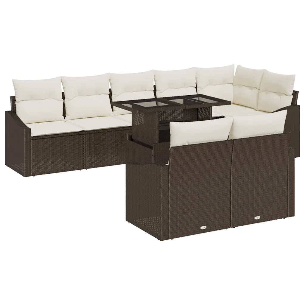 Set Divano da Giardino con cuscino 9 pcs Marrone e crema