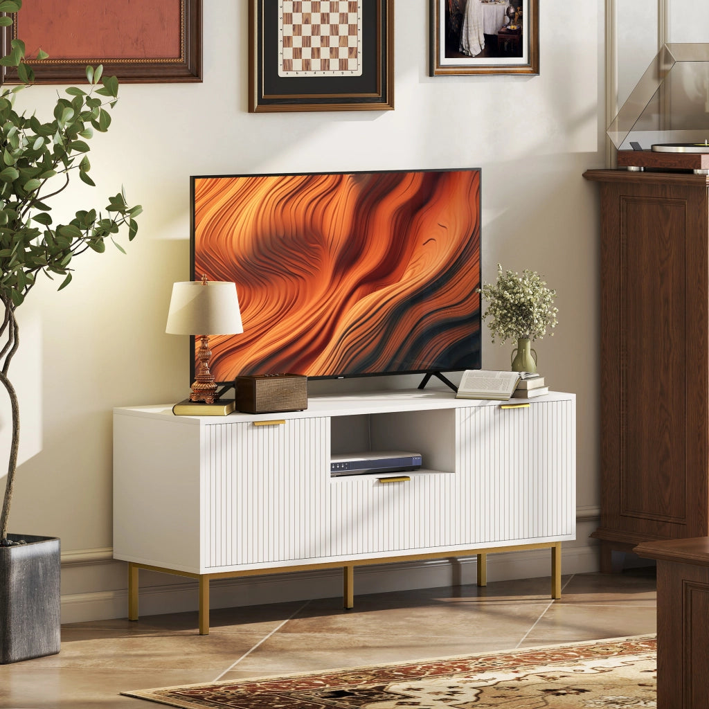 Mobile TV con 2 ante a chiusura morbida, cassetto e ripiano aperto ¨C zephmum ¨C bianco 120x39x54 cm