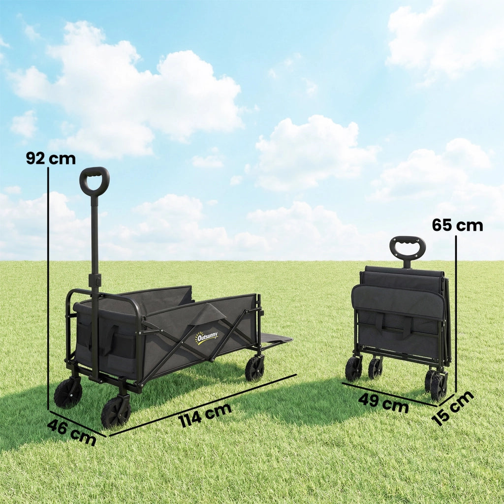 Carrello da Giardino 72L Pieghevole con Manico Regolabile, in Acciaio e Tessuto Oxford, 114x46x92 cm, Nero