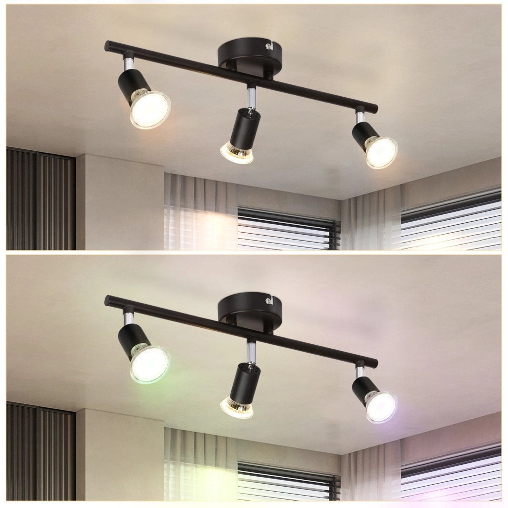ZMH Faretto da soffitto neri 3 luci GU10 metallo rotanti 330° stile moderno per soggiorno corridoio senza lampadina