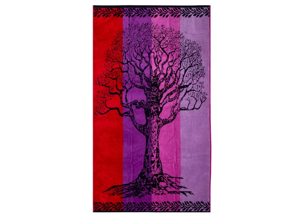 Telo Mare Jacquard Spugna Asciugamano Spiaggia Disegno Life Tree - Telo Mare - Viola