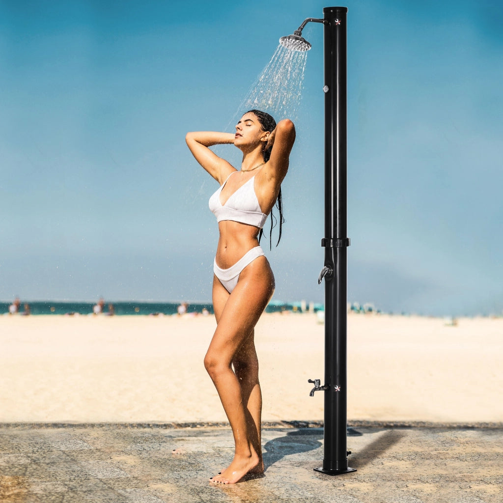 Doccia Solare 15,5x15,5x222 cm da 20L con Rubinetto Inferiore e Temperatura Regolabile Nero