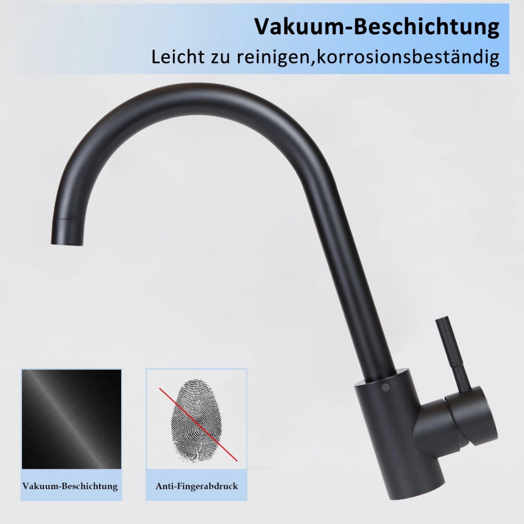 ZMH Rubinetti cucina in acciaio inox nero con miscelatore girevole a 360°