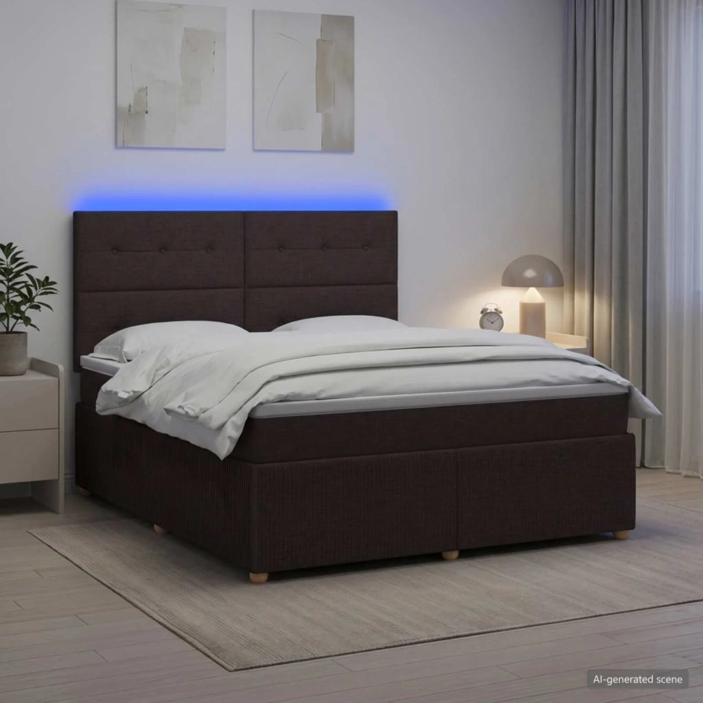 Letto Box Spring LED con Materasso Marrone Scuro 140 x 190 cm 3455856