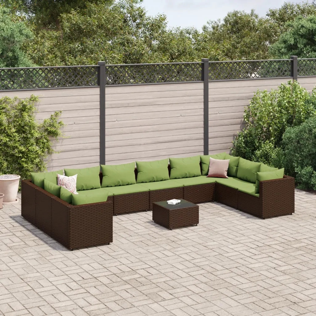Set Divani da Giardino 11 pz con Cuscini in Polyrattan Marrone 3308294