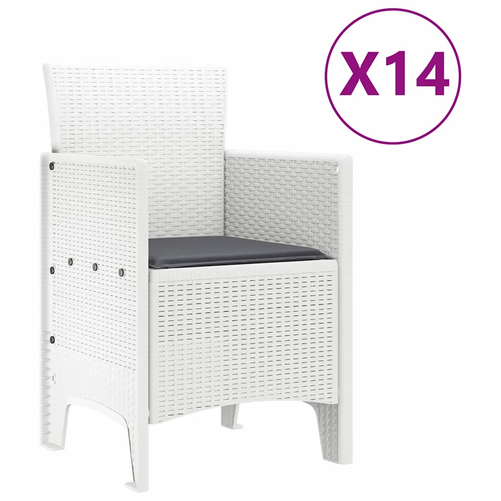 Set da pranzo da giardino con cuscini 15 pcs Bianco PP