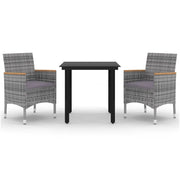 Set da Pranzo per Giardino 3 pz | Set Salotto da Giardino con Cuscini Polyrattan e Vetro