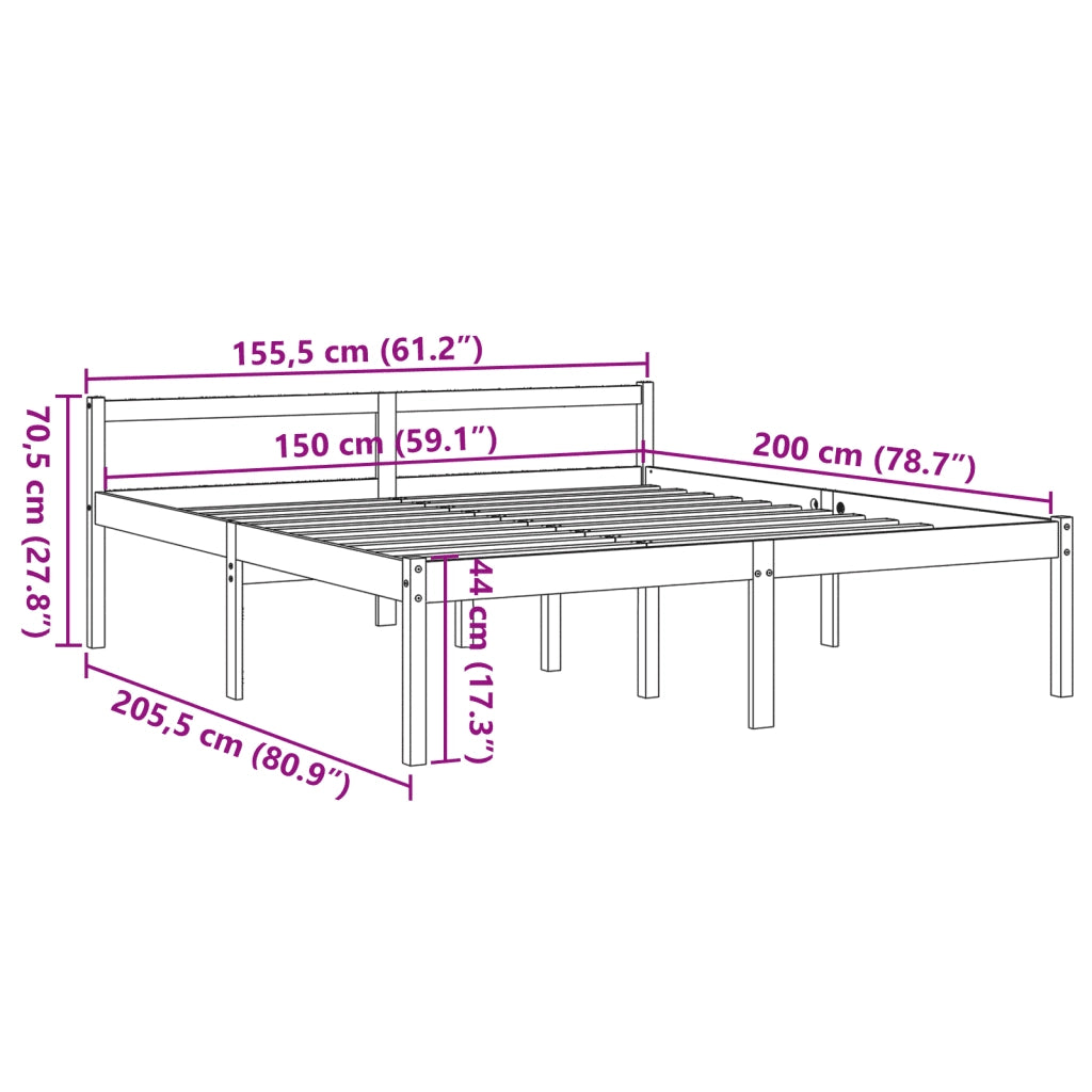 Letto per Anziani Marrone Cera 150x200cm Legno Massello di Pino 844159