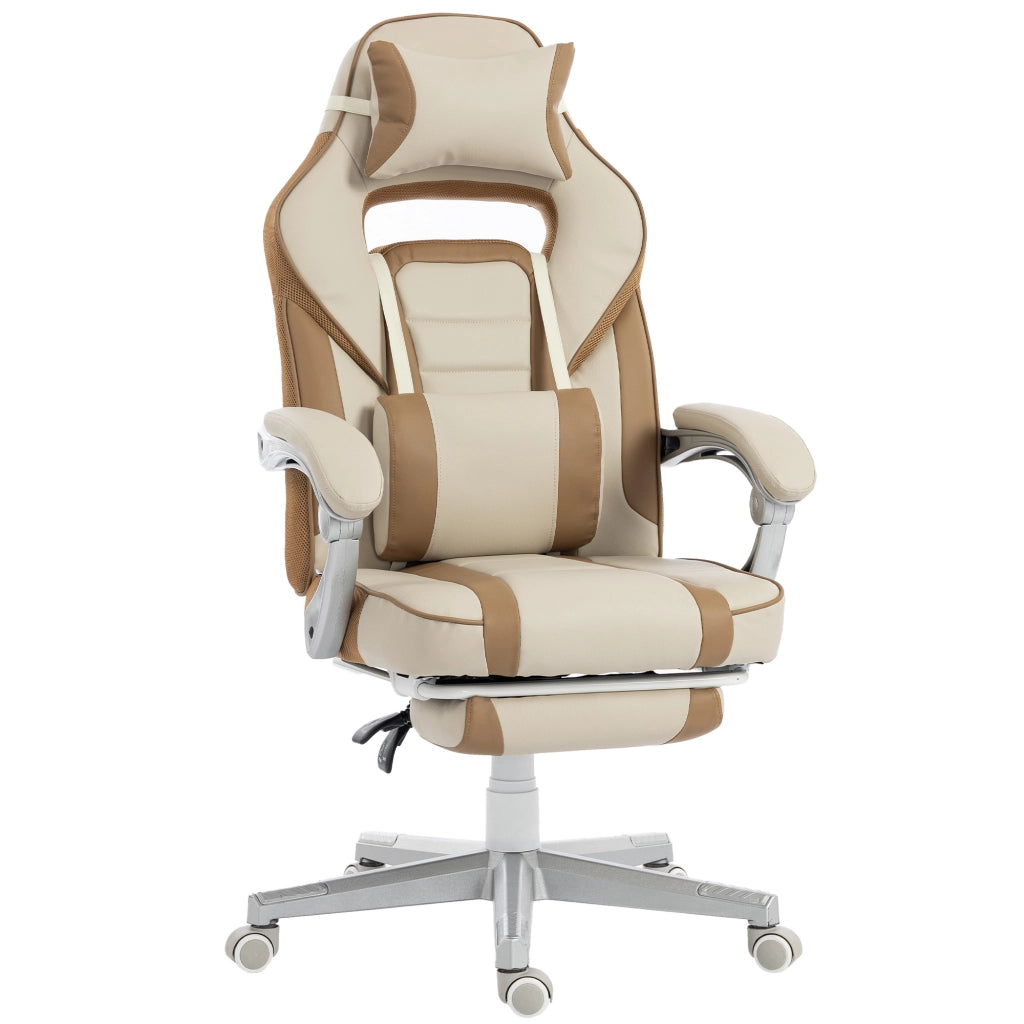 Poltrona Gamer Reclinabile con Poggiapiedi e Schienale Regolabile ¨C Zephmum ¨C Crema