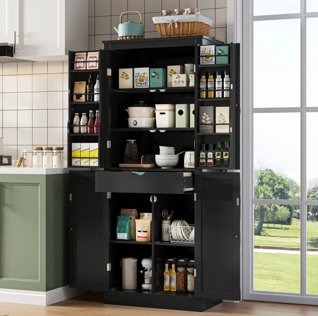 Credenza alta multifunzione 182x75x40 cm in MDF nero