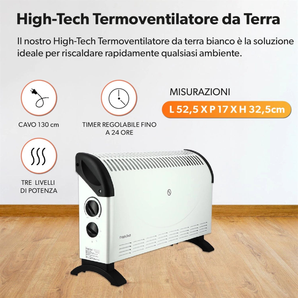 HIGH-TECH TERMOCONETTORE DA TERRA BIANCO E NERO 1800 W CON MANIGLIE PER SPOSTAMENTO E FUNZIONE ANTISURRISCALDAMENTO