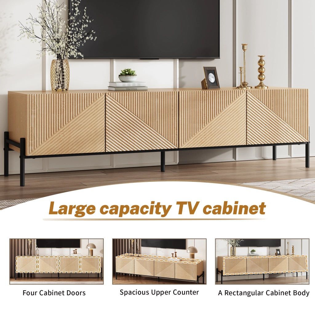 Mobile TV moderno 163;5x40x45 cm in MDF effetto legno naturale con 4 ante e struttura geometrica
