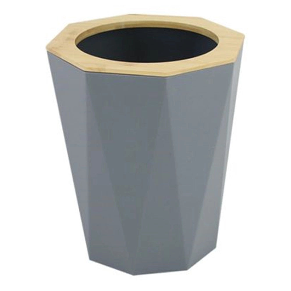 Trade Shop - Pattumiera Cestino Spazzatura A Cilindro Esagonale Geometrico Grigio Legno Da Bagno 10850 -