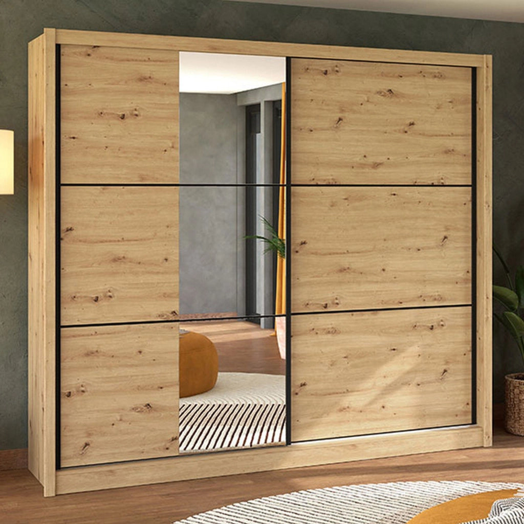 Armadio Camera da Letto Sergnano, Guardaroba 2 Ante Appendiabiti, 242x215.5h cm Marrone Rovere Nodi
