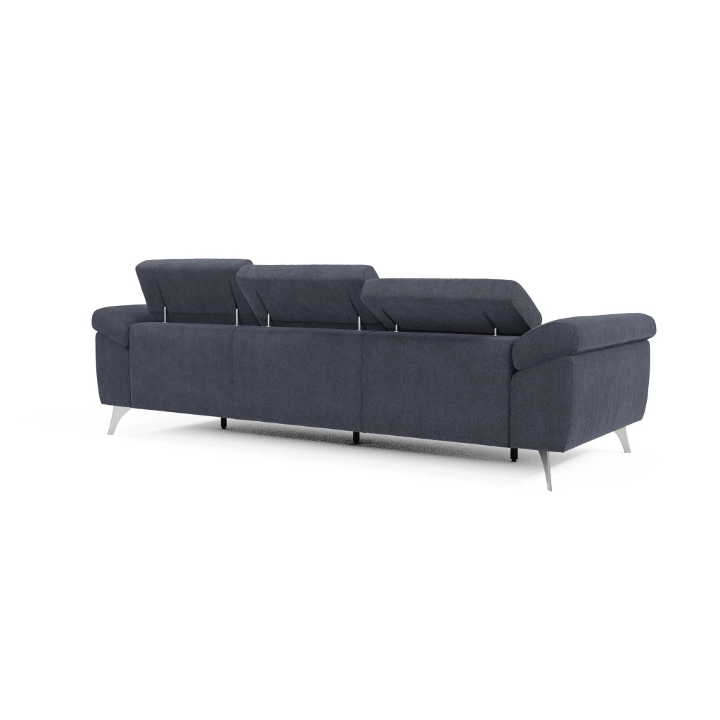 Donatello Divano con 3 sedute allungabili braccioli contenitore e poggiatesta reclinabili in tessuto smacchiabile T23 265 cm blu ardesia