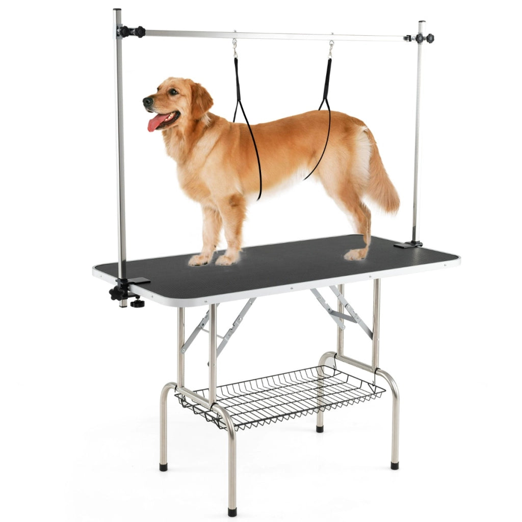 Stazione di bagno per animali domestici pieghevole con bracci regolabili in altezza, Tavolo da toelettatura per cani Nero-Giochi e accessori per cani