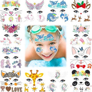 12 stili di tatuaggi temporanei per il viso, animali unicorni carini, adesivi per tatuaggi per bambini, accessori per feste, per ragazzi e ragazze.