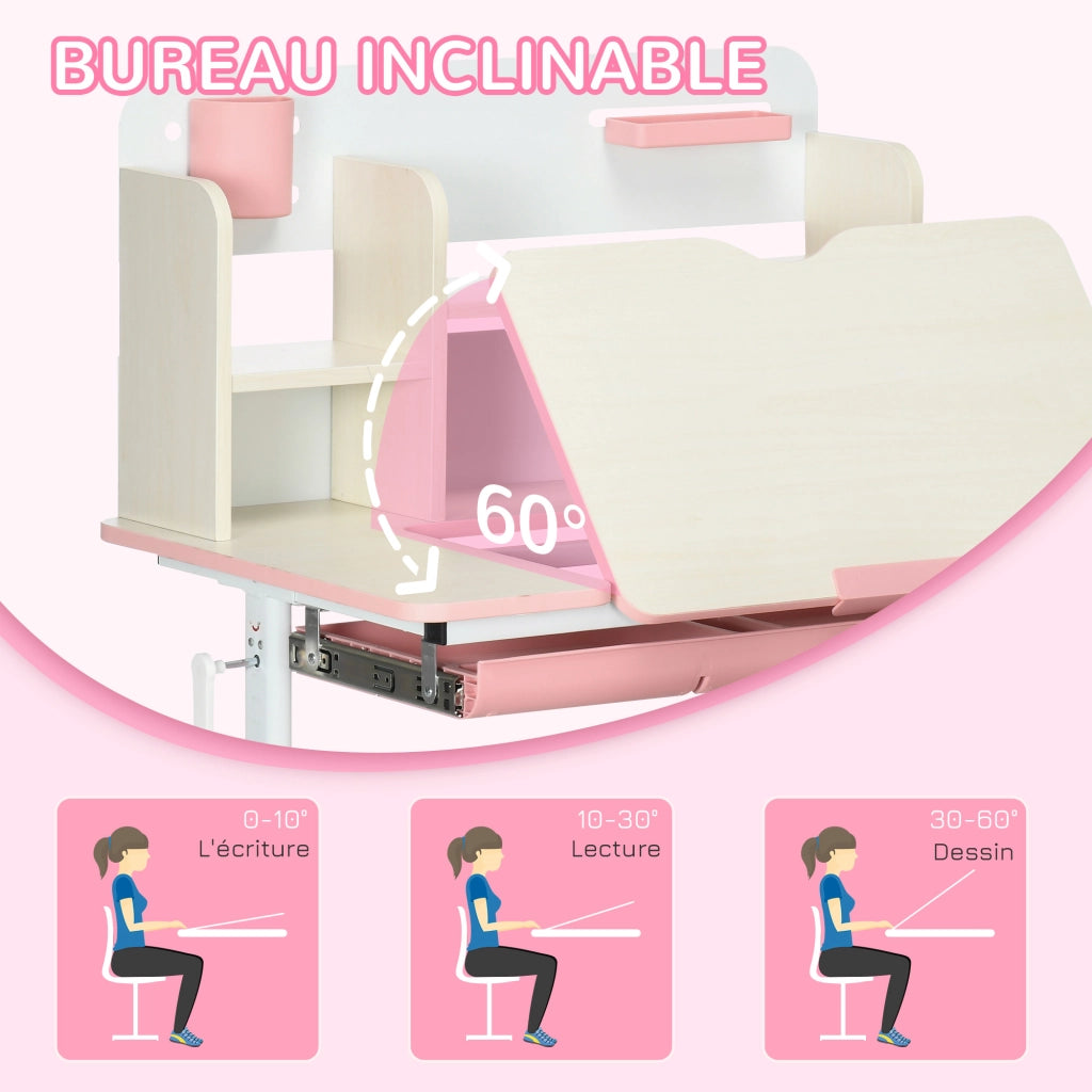 Scrivania per bambini con sedia ¨C Zephmum ¨C Regolabile in altezza, piano inclinabile 0-60¡ã, rosa, 80x52x88-109 cm