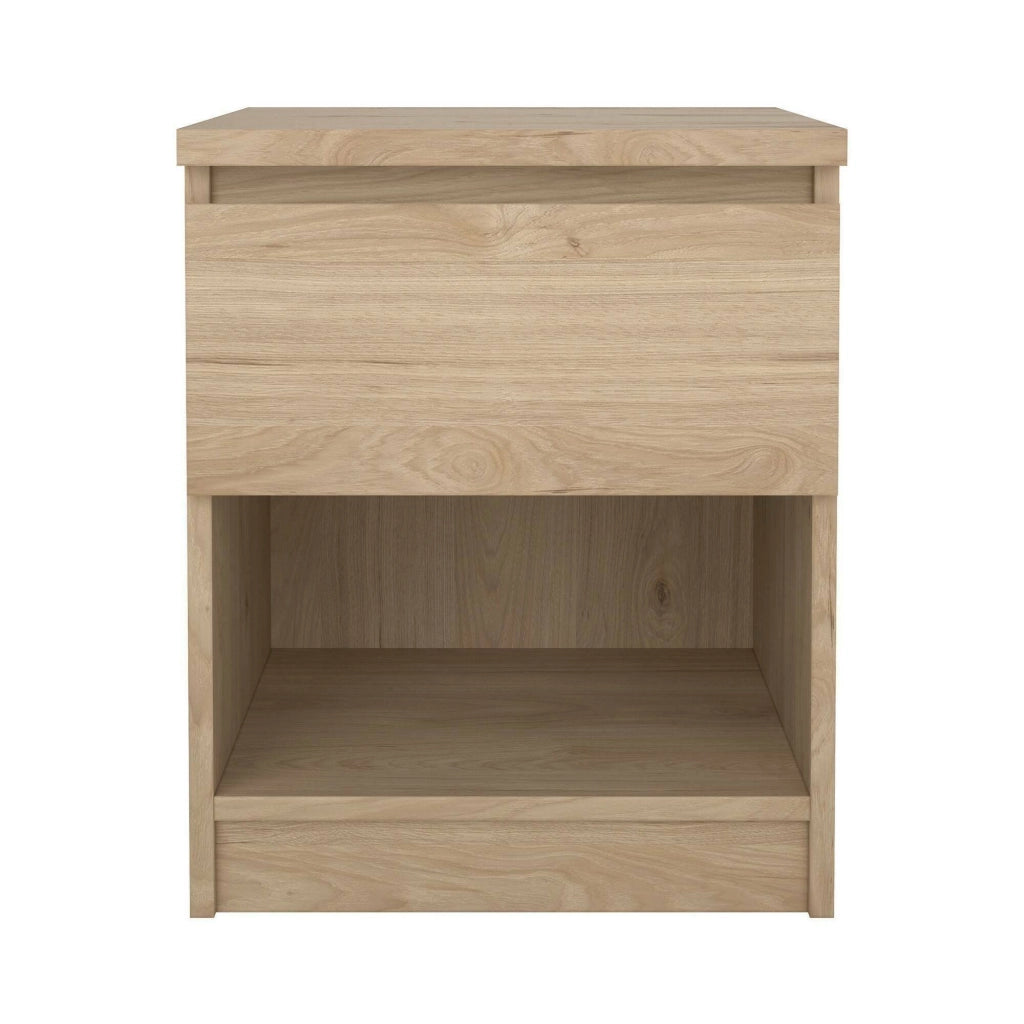 Comodino Scolastica, Comò basso, Tavolino da notte, Mensola da letto, 40x40 h50 cm, Rovere