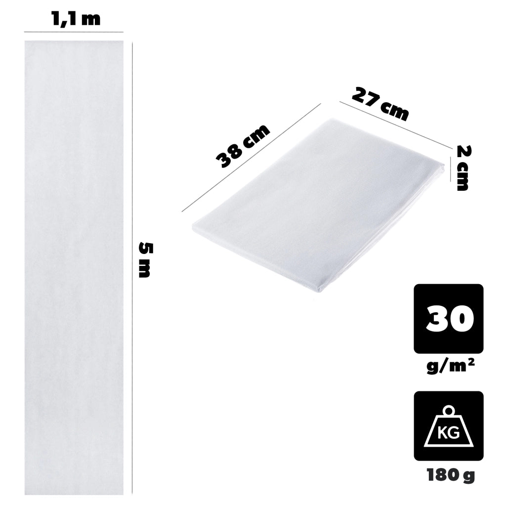 Telo agrotessile bianco KADAX 1,1x5 m 30 g per copertura invernale e primaverile delle piante.