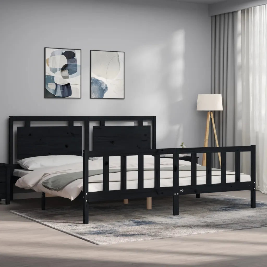 Giroletto con Testiera Nero 200x200 cm in Legno Massellocod mxl 124835