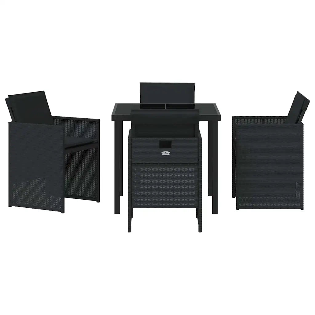 Set da Pranzo per Giardino con cuscino 5 pcs Nero polyrattan