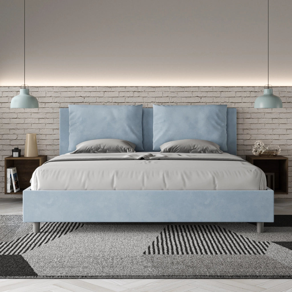 BS COM Letto con rete imbottito 180x210 microfibra azzurro