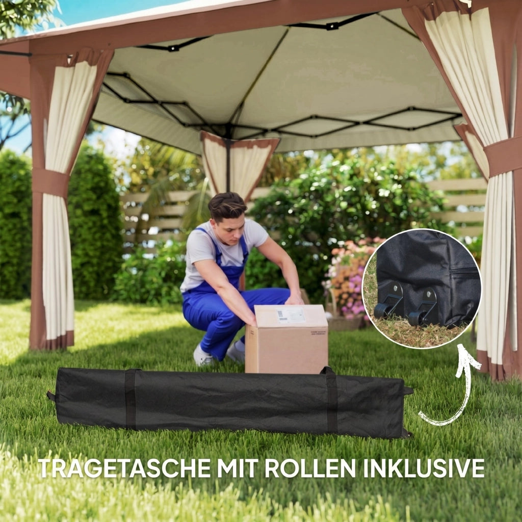 Gazebo da giardino 4x4 m con pareti a rete UPF50+ ¨C zephmum ¨C Beige