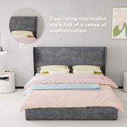 Letto matrimoniale 160 × 200 cm con testiera imbottita, senza materasso, in tessuto e metallo, grigio