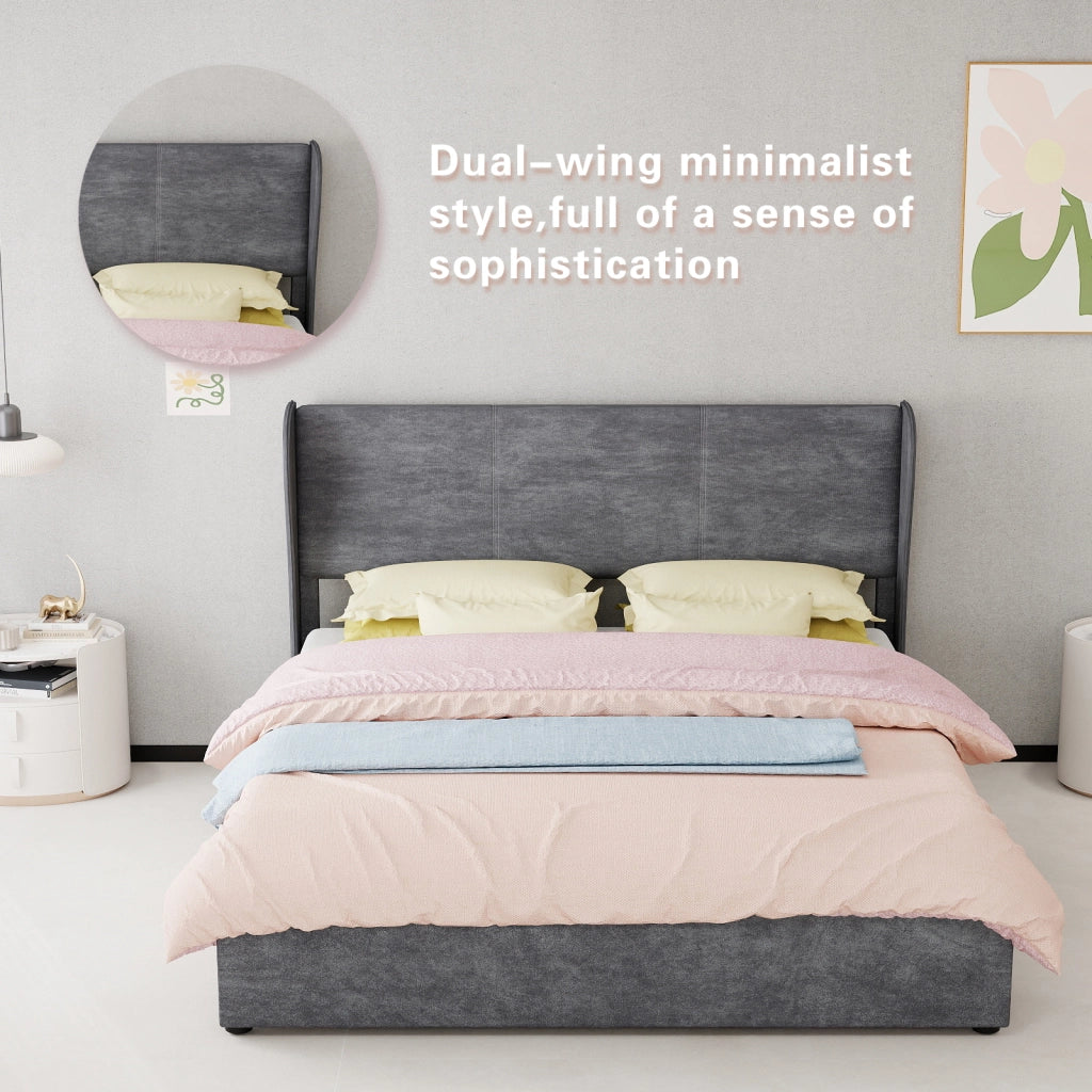 Letto matrimoniale 160 × 200 cm con testiera imbottita, senza materasso, in tessuto e metallo, grigio