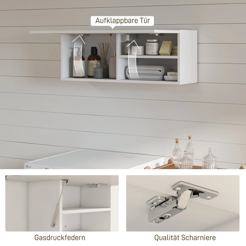 Mobiletto da bagno, pensile con anta a ribalta, molla a gas, ripiano, 80 x 25 x 30 cm, bianco