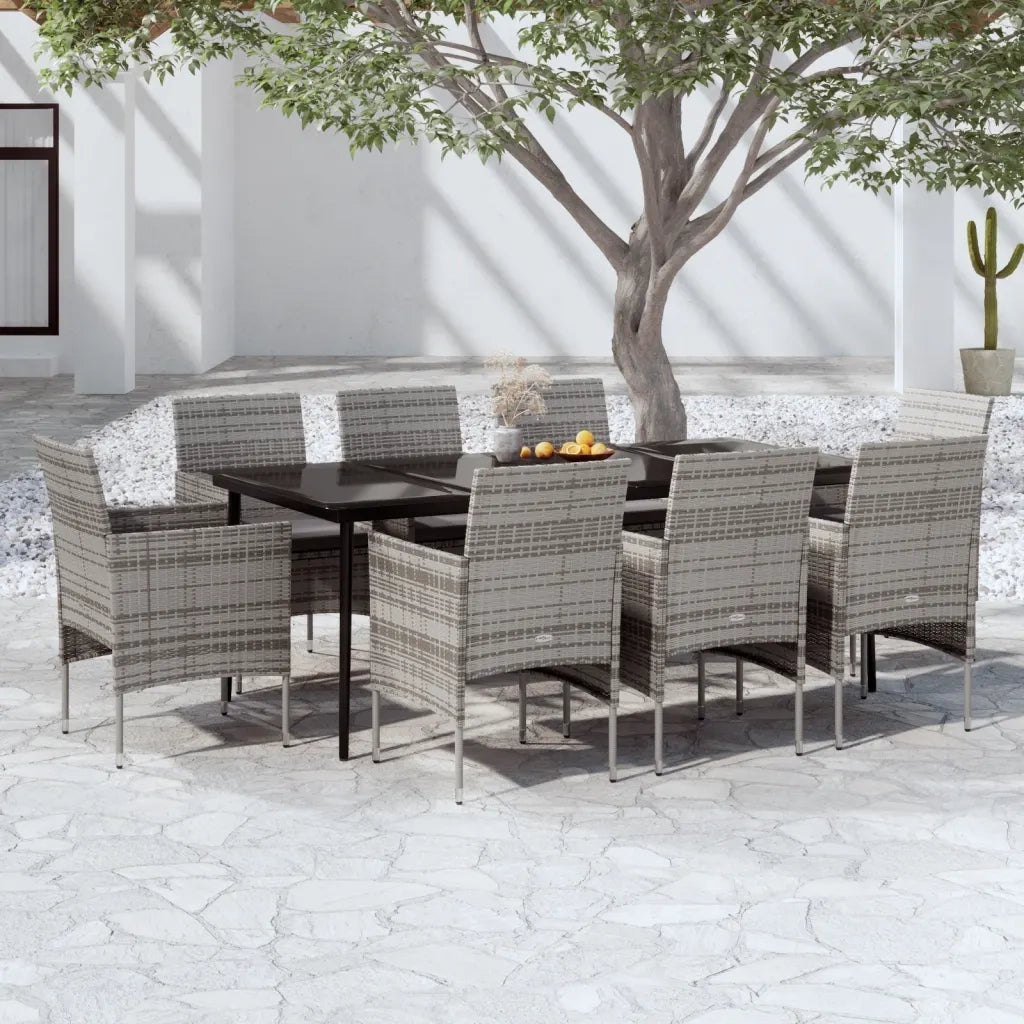 Set da Pranzo per Giardino 9 pz con Cuscini Grigio e Nero cod mxl 48779