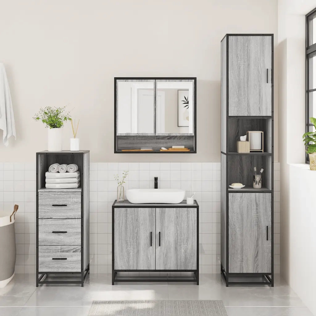Set Mobili da Bagno 3 pz Grigio Sonoma in Legno Multistrato 3301038