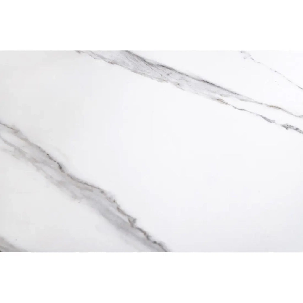 Tavolino basso SOLYNE 133 cm bianco effetto marmo con ripiani rotanti e struttura nera opaca
