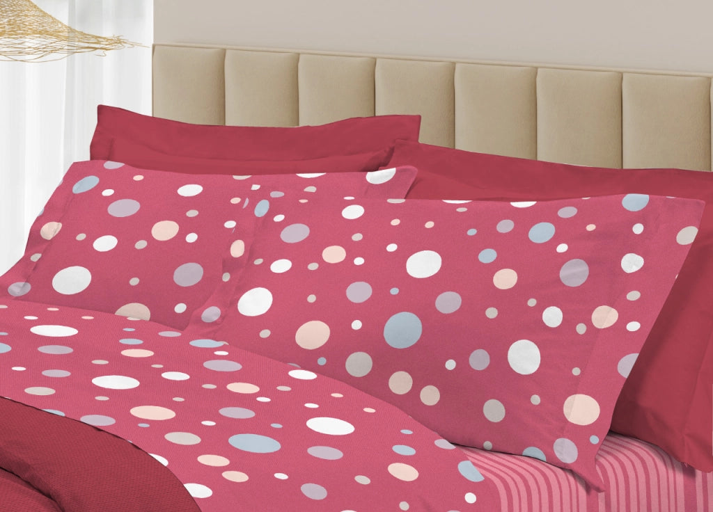 Completo Lenzuola Letto 100% Cotone Made Italy 3027 Disegno La Palla - Matrimoniale - Rosso