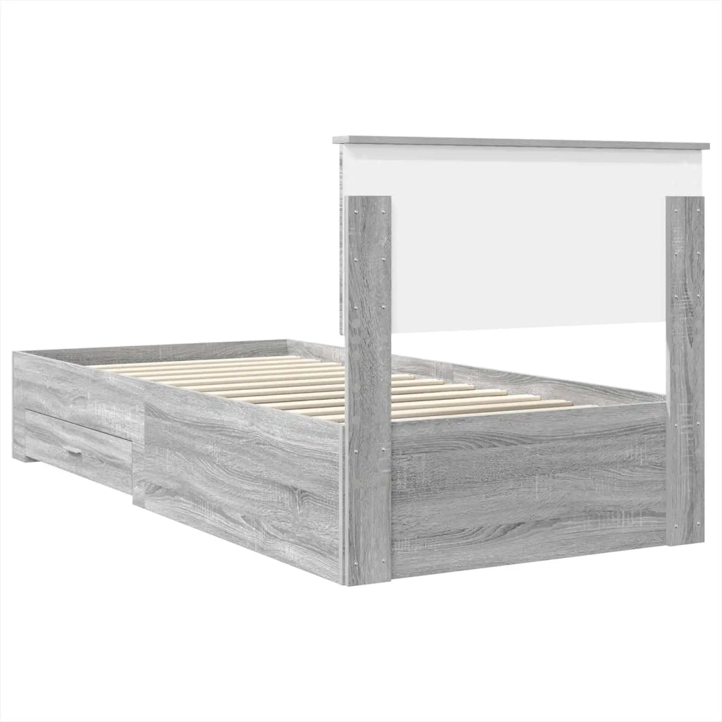 Letto singolo | Letto per adulti | Struttura del letto Grigio Sonoma e Argento 75 x 190 cm
