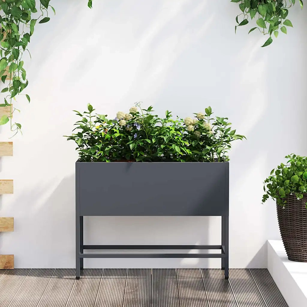 Vaso da giardino-Fioriera Esterno-Contenitore per Piante Rialzato Antracite 60 x 26 x 45 cm Acciaio